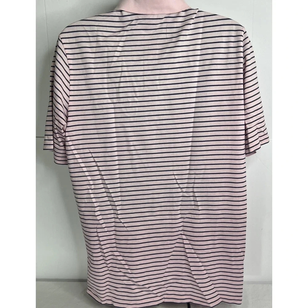 Polo Golf Ralph‎ Lauren Mens Large Shortsleeve Pink Blue Stripe-100% Pima Cotton